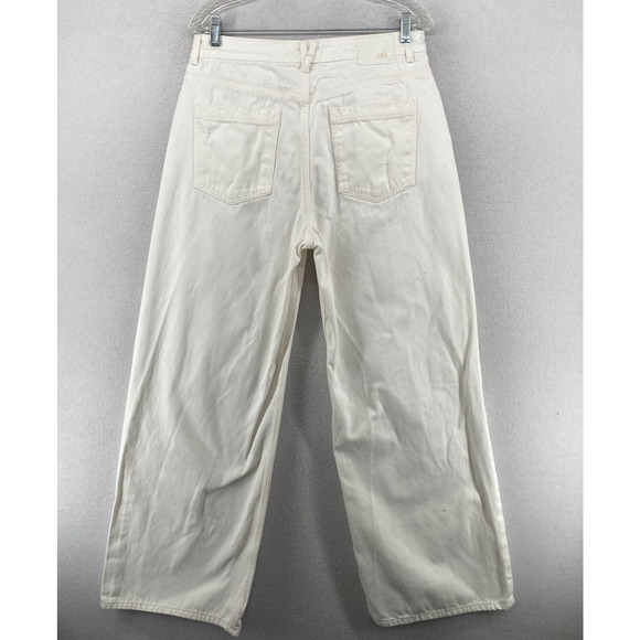 ZARA Jeans Womens 8 Mom High Waist Wide Leg Distressed 5 Pocket Denim White - Picture 3 of 11